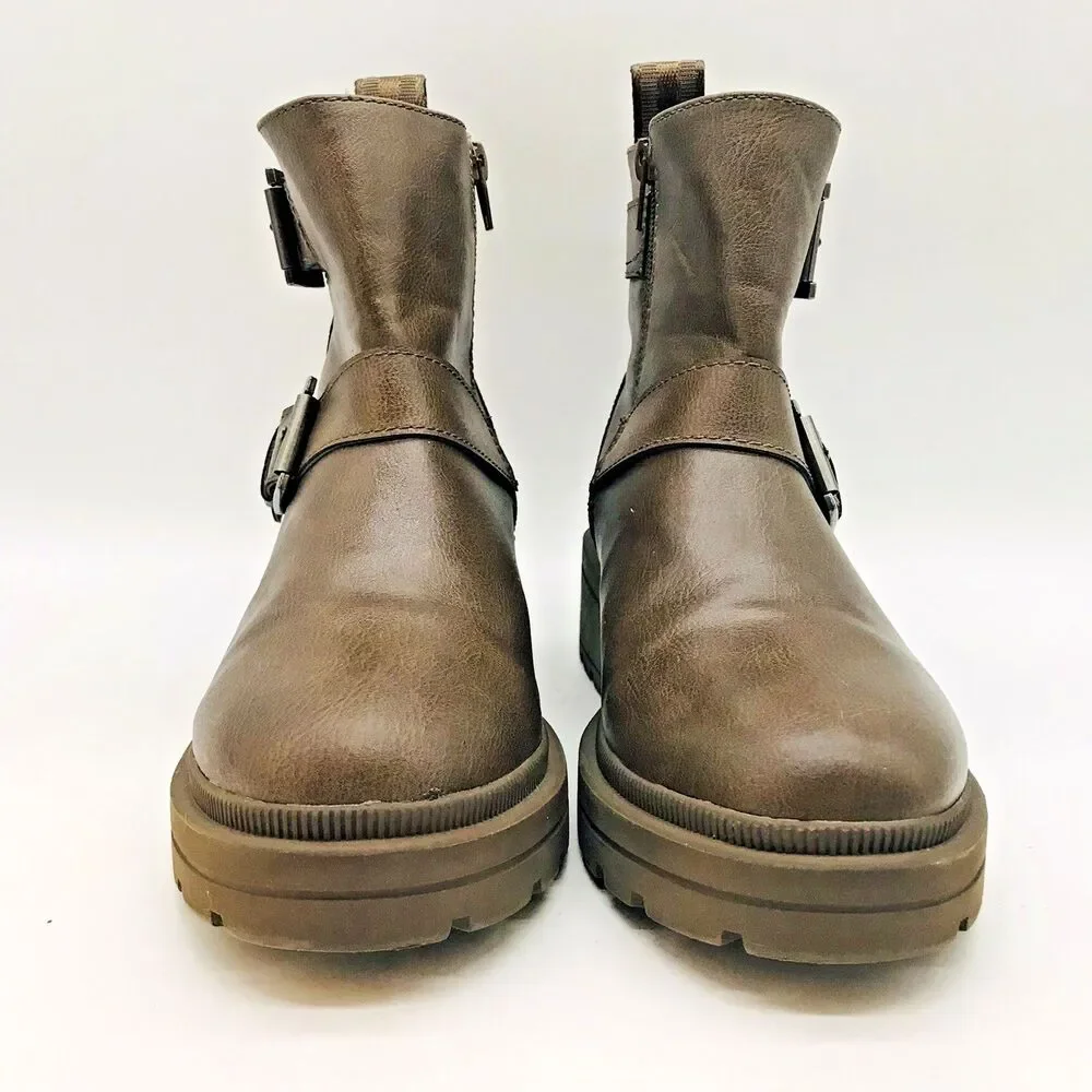 Rocket Dog Brown Conrad Ankle Boots Women's 6.5 Chunky Y2K Straps Buckles Bootie